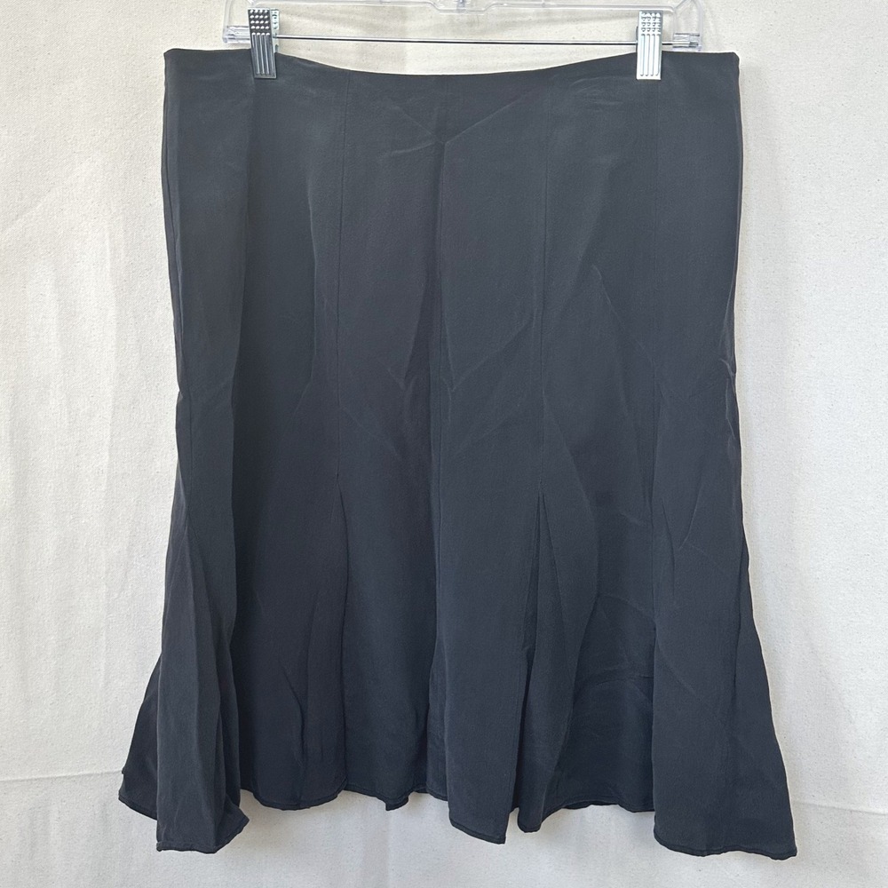 Y2K GAP Grunge Goth 100% Silk Paneled Flared Black Midi Skirt 12 Fall'04 Vtg